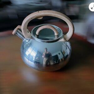 Brandani Whistling Tea Kettle 3qt Stainless Steel Teapot Italy Faux Wood Handle
